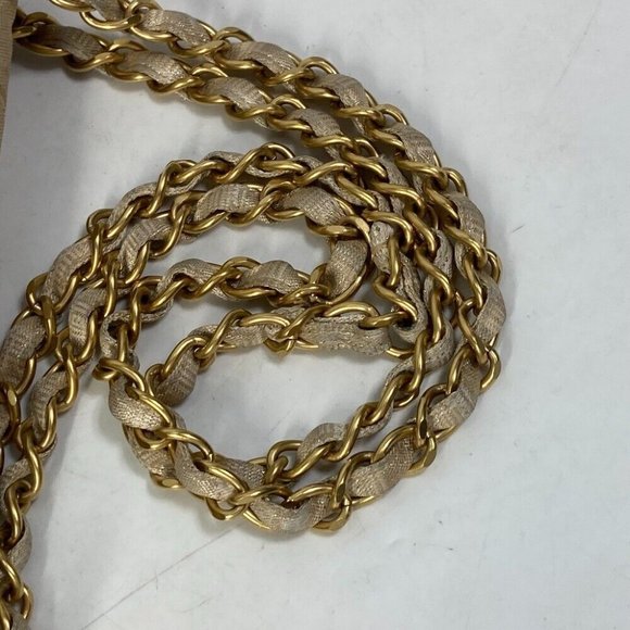 CHANEL CC Mark CC Chocolate bar Double Chain Crossbody Shoulder Bag Canvas Beige - Picture 15 of 16